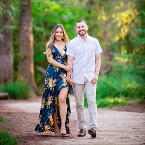 Blue floral maxi dress with slit